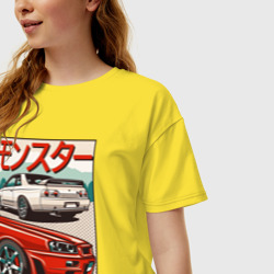Женская футболка хлопок Oversize Nissan Skyline Ниссан Скайлайн - фото 2