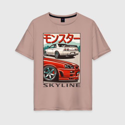 Женская футболка хлопок Oversize Nissan Skyline Ниссан Скайлайн