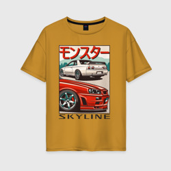 Женская футболка хлопок Oversize Nissan Skyline Ниссан Скайлайн