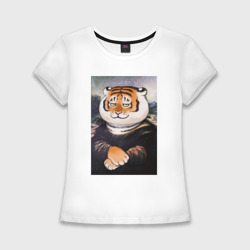 Женская футболка хлопок Slim Тигр - Мона Лиза