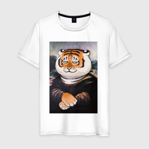 Мужская футболка из хлопка с принтом Тигр — Мона Лиза, вид спереди №1