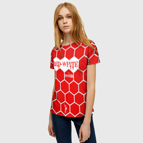Женская футболка 3D Красно-Белая Сила, цвет 3D печать - фото 3