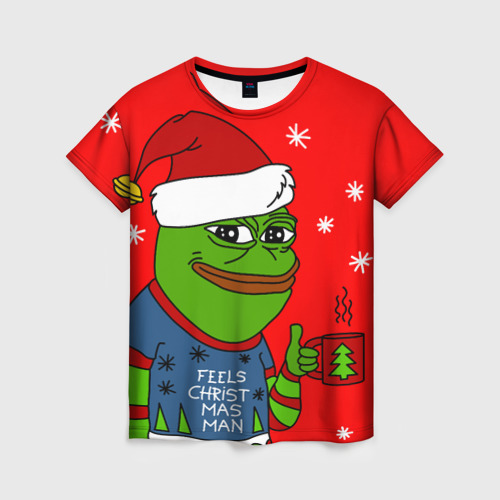 Женская футболка 3D с принтом Pepe New Year -  Pepe the Frog, вид спереди #2