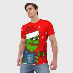 Футболка с принтом Pepe New Year - Pepe the Frog для мужчины, вид на модели спереди №2. Цвет основы: белый