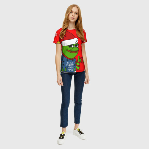 Женская футболка 3D с принтом Pepe New Year -  Pepe the Frog, вид сбоку #3