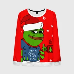 Мужской свитшот 3D Pepe New Year - Pepe the Frog