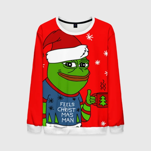 Мужской свитшот 3D Pepe New Year - Pepe the Frog