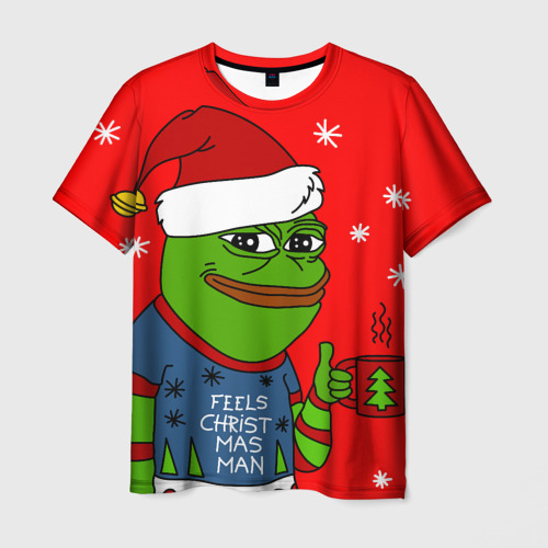 Мужская футболка с принтом Pepe New Year - Pepe the Frog, вид спереди №1