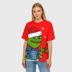 Женская футболка oversize 3D Pepe New Year - Pepe the Frog - фото 2