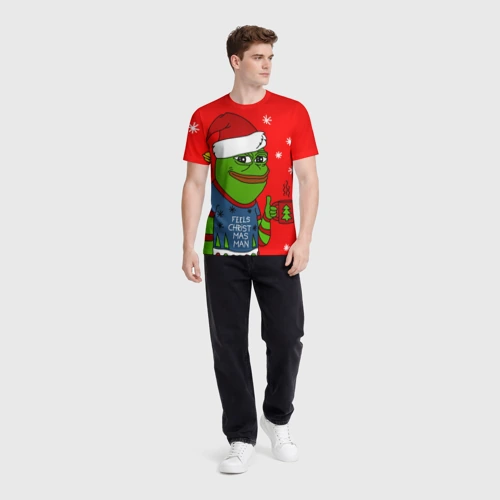 Мужская футболка 3D с принтом Pepe New Year - Pepe the Frog, вид сбоку #3