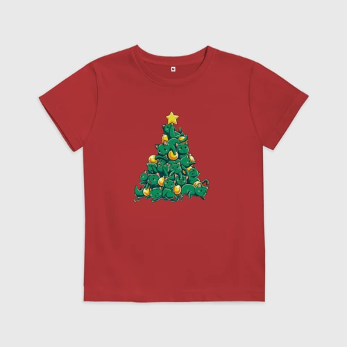 Детская футболка хлопок Christmas Tree Made Of Green Cats