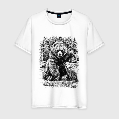 Мужская футболка из хлопка с принтом Истинный хозяин Русского леса, вид спереди №1
