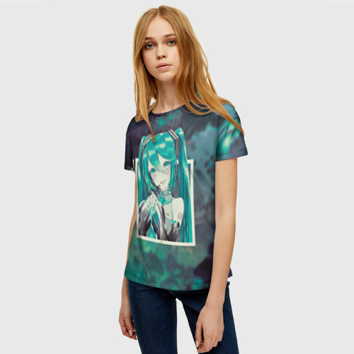 Женская футболка 3D с принтом Мику Хацунэ в квадрате , вокалоид, фото на моделе #1
