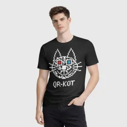 Мужская футболка 3D QR кот в стерео очках - фото 2