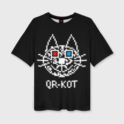 Женская футболка oversize 3D QR кот в стерео очках