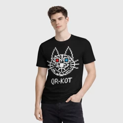 Мужская футболка 3D QR кот в стерео очках - фото 2