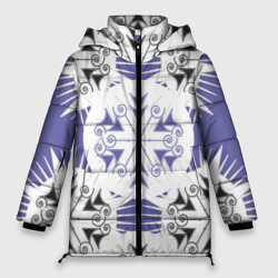 Женская зимняя куртка Oversize Острый белые снежинки на сиреневом фоне