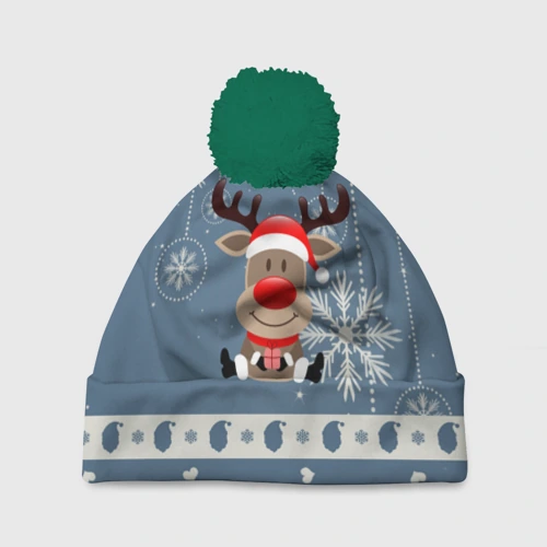 Шапка 3D c помпоном New Year's Deer
