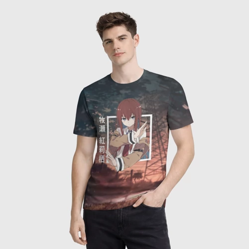 Мужская футболка 3D с принтом Врата Штейна Steins Gate, Курису Макисэ Kurisu Makise, фото на моделе #1