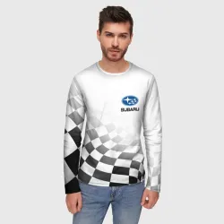 Мужской лонгслив 3D Subaru, Субару Спорт, Финишный флаг - фото 2