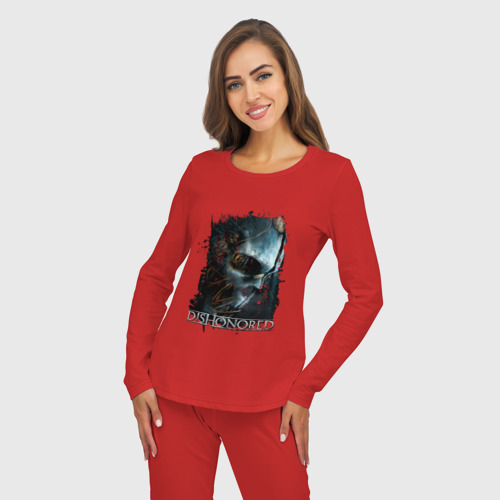 Женская пижама с лонгсливом хлопок Корво в маске Dishonored, цвет красный - фото 5