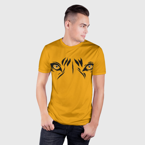 Мужская футболка 3D Slim Взгляд тигра fire theme, цвет 3D печать - фото 3