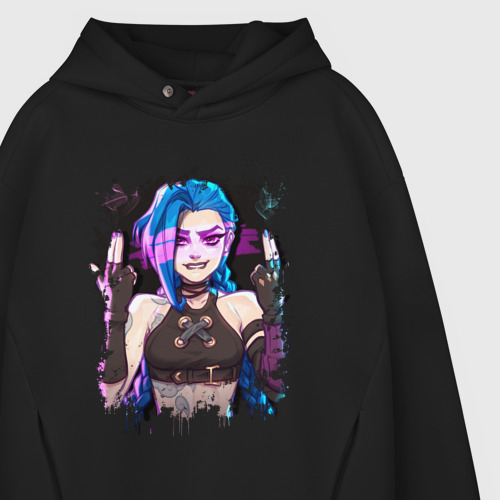 Мужское худи Oversize хлопок Jinx shoot Arcane LOL, цвет черный - фото 4