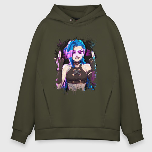 Мужское худи Oversize хлопок Jinx shoot Arcane LOL, цвет хаки