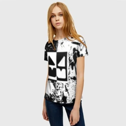 Женская футболка 3D Geometry Dash black & white smile - фото 2