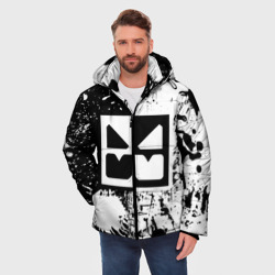 Мужская зимняя куртка 3D Geometry Dash black & white smile - фото 2