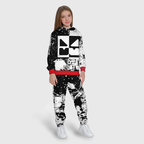 Детский костюм с толстовкой 3D Geometry Dash black & white smile, цвет красный - фото 5
