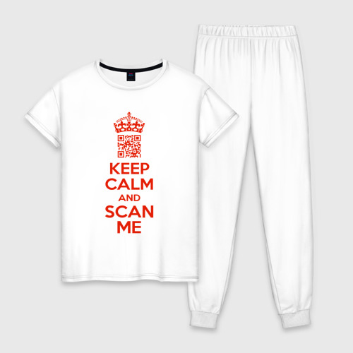 Женская пижама хлопок Keep calm and scan me - fuck off, цвет белый