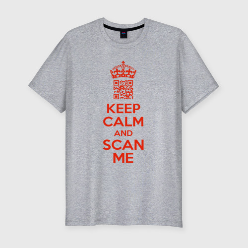 Мужская футболка хлопок Slim Keep calm and scan me - fuck off, цвет меланж