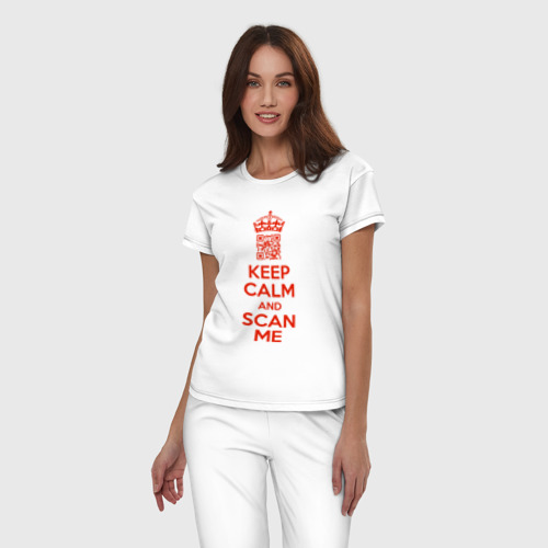 Женская пижама хлопок Keep calm and scan me - fuck off, цвет белый - фото 3