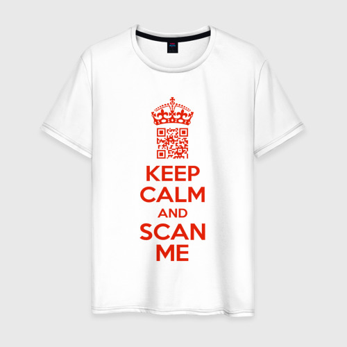 Мужская футболка из хлопка с принтом Keep calm and scan me - fuck off, вид спереди №1