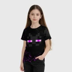 Детская футболка 3D Minecraft Эндермен лицо, брызги красок - фото 2