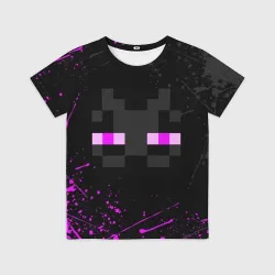 Детская футболка 3D Minecraft Эндермен лицо, брызги красок