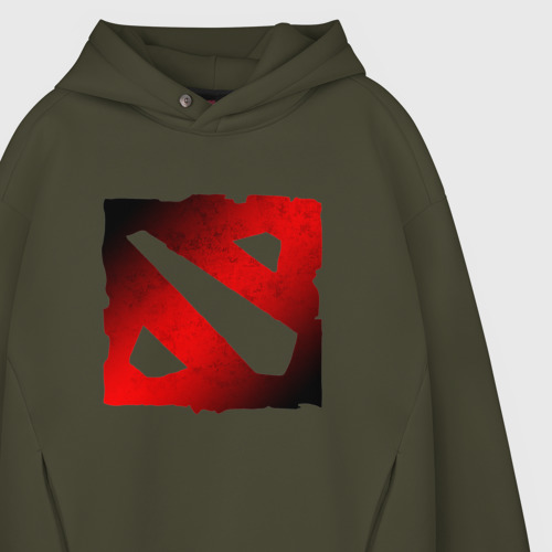 Мужское худи Oversize хлопок Чёрно красное лого Дота 2 Dota logo, цвет хаки - фото 4