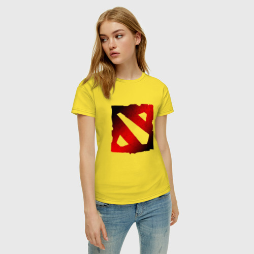 Женская футболка хлопок Чёрно красное лого Дота 2 Dota logo, цвет желтый - фото 3