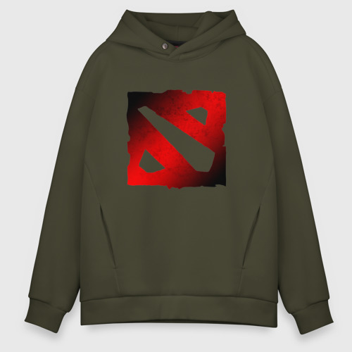 Мужское худи Oversize хлопок Чёрно красное лого Дота 2 Dota logo, цвет хаки