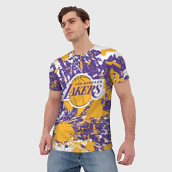 Мужская футболка 3D Lakers фирменные цвета брызги красок LA - фото 2