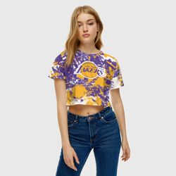 Женская футболка Crop-top 3D Lakers фирменные цвета брызги красок LA - фото 2