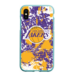 Чехол для iPhone XS Max матовый Lakers фирменные цвета брызги красок LA