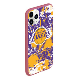 Чехол для iPhone 11 Pro Max матовый Lakers фирменные цвета брызги красок LA - фото 2