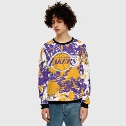 Мужской свитшот 3D Lakers фирменные цвета брызги красок LA - фото 2