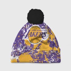 Шапка 3D c помпоном Lakers фирменные цвета брызги красок LA