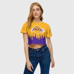 Женская футболка Crop-top 3D LA Lakers NBA fire Лейкерс огонь - фото 2