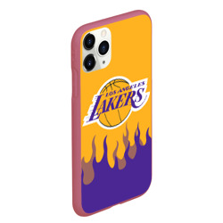 Чехол для iPhone 11 Pro Max матовый LA Lakers NBA fire Лейкерс огонь - фото 2