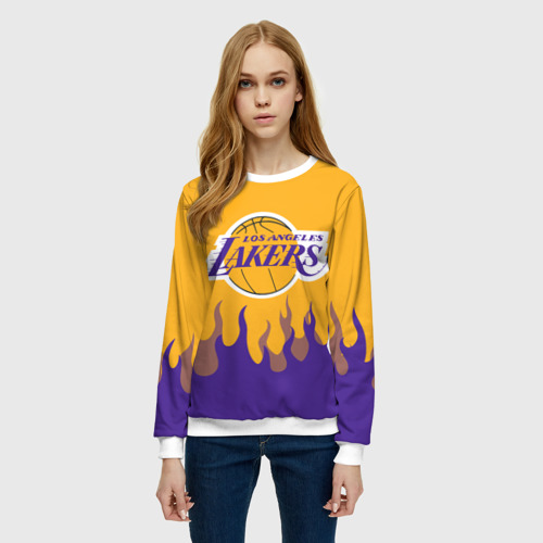Женский свитшот 3D LA Lakers NBA fire Лейкерс огонь, цвет 3D печать - фото 3