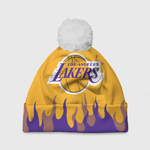 Шапка 3D c помпоном LA Lakers NBA fire Лейкерс огонь, цвет 3D печать